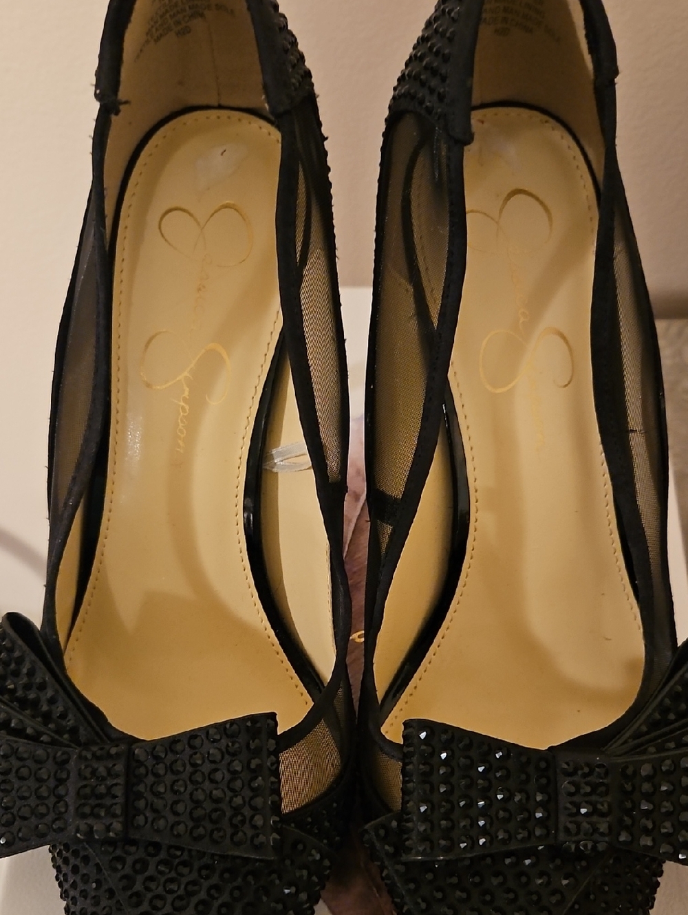 Jessica Simpson Black Mesh Bow Studded Pumps